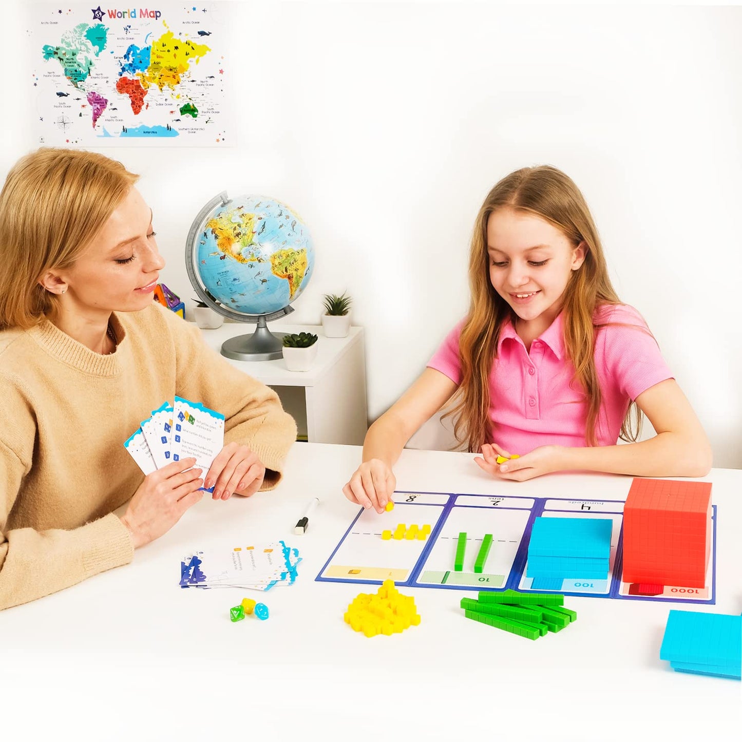 Simply magic 140+1 PCS Colorful Base Ten Blocks & Activities Set - Base Ten Blocks Classroom Set, Base 10 Math Manipulatives, Place Value Blocks Mat, Ones Tens Hundreds Blocks, Math Counters Cubes