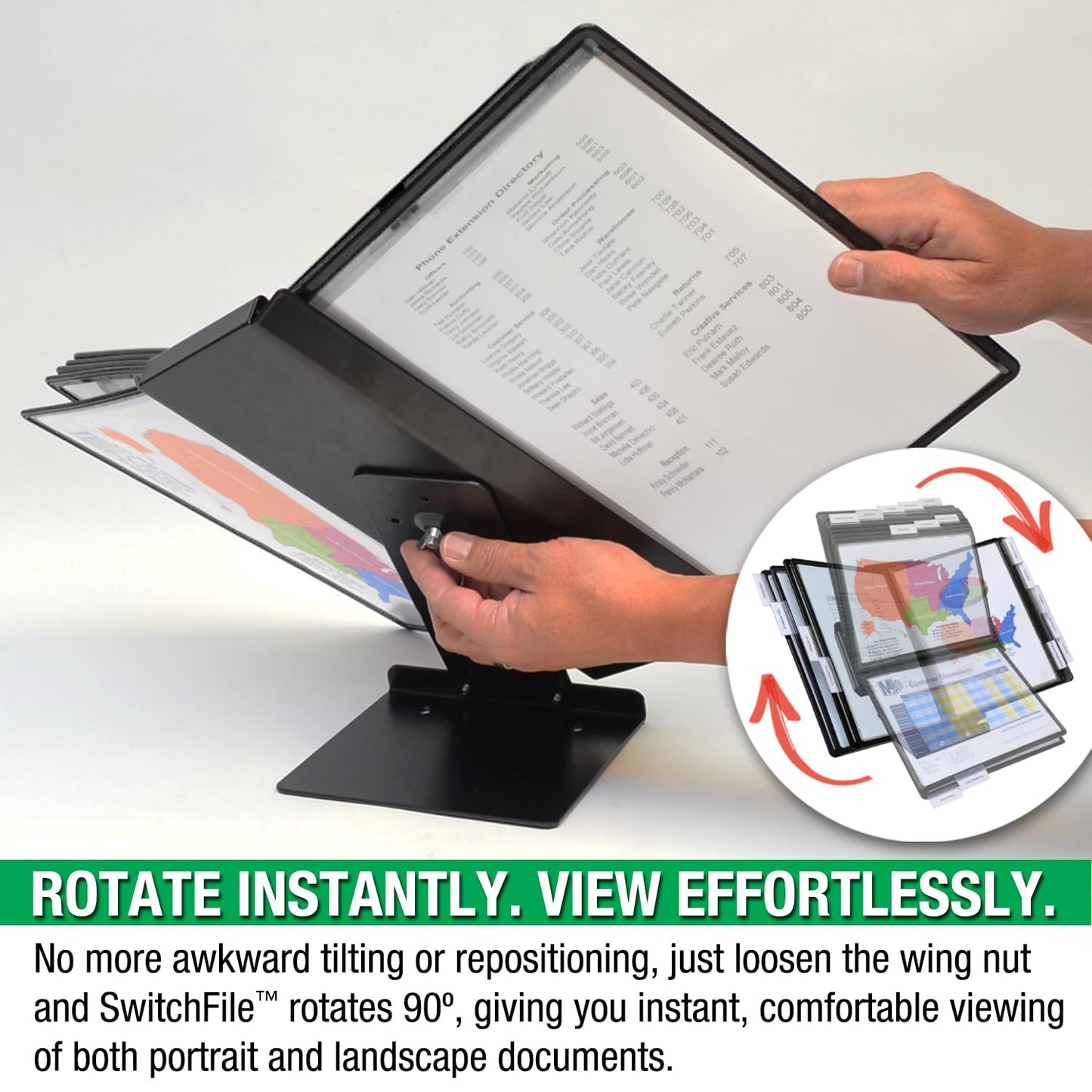 Ultimate Office SwitchFile Reference Organizer Displays Both Landscape or Portrait Documents, Desk or Wall Mount, Featuring, 10 EZ-Load Pockets to Hold 20 Sheets of Paper, Black Pockets