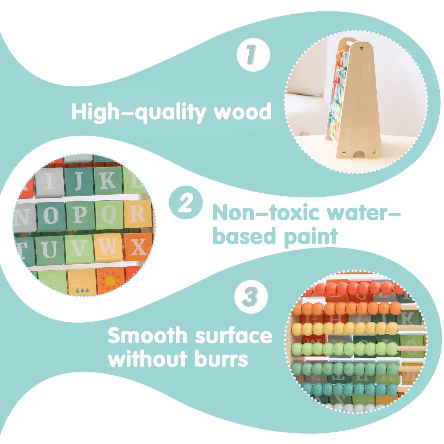 FReniland Wooden Activity Cube - Double-Sided Abacus & Alphabet Flip Tiles for Toddlers 18M+, Educational Counting Toy for Preschool and Homeschool Learning