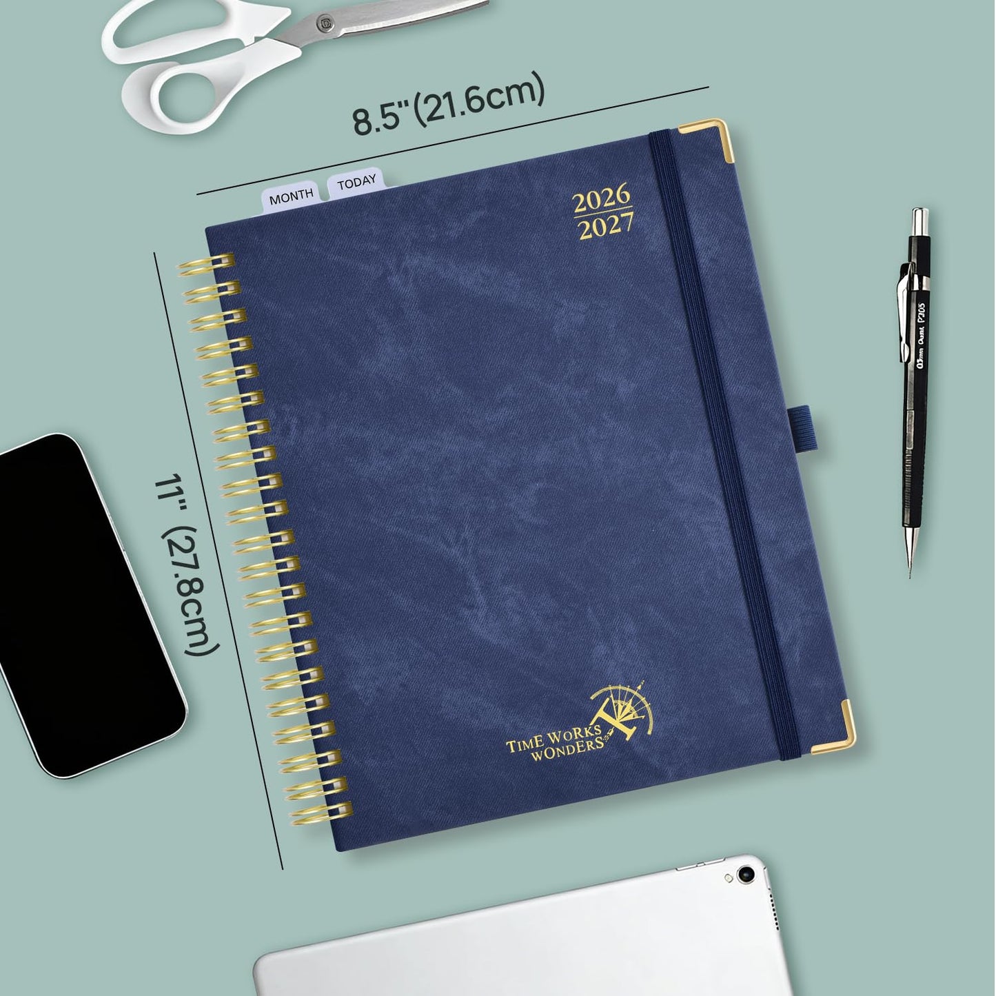 POPRUN Teacher Lesson Planner 2026-2027, Large Size 8.5"x 11", Weekly Academic Year Calendar, July 2026 - June 2027, Hardcover Classroom Agenda Calendar with Monthly Tabs, Pockets and Stickers - Night Sky Blue