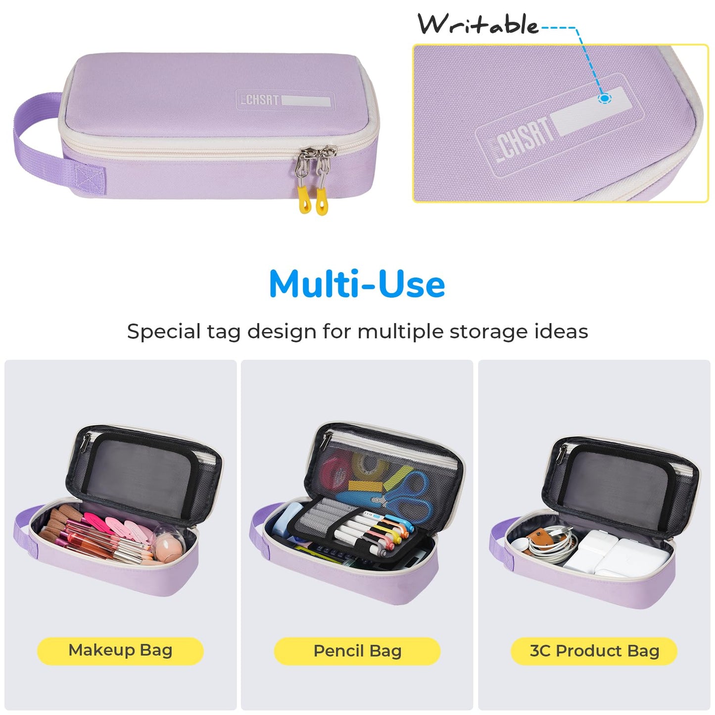 ECHSRT Pencil Case for Men Women, Large Pen Bag for Adults, Portable Pencil Pouch Aesthetic with Handle, Zipper Cases for Office Organizer Purple for Girls