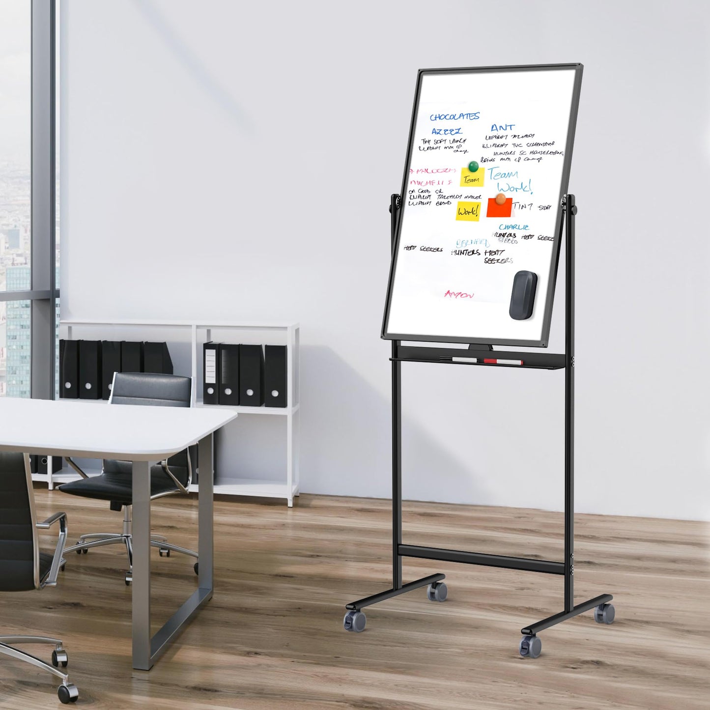 Rolling Whiteboard/w Height Adjustable, Mifuro 24 X 36 Large Portable Dry Erase Board with Stand and Wheels for Office,Classroom &School, Black