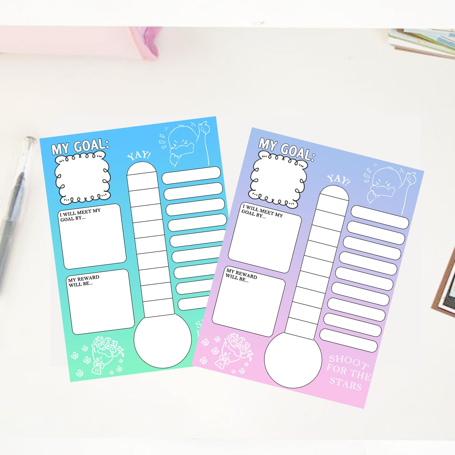 Goal Thermometer Trackers,11.2x16.5 Inches Self-Adhesive Data Wall Tracking Posters Goal Tracker Board Wall Chart Sticker for Home Classrooms Offices or Community Groups Plan Supplies(6 Color),12 Pcs