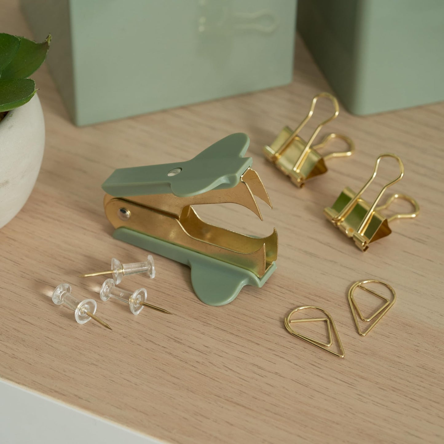 Aesthetic Desk Accessories Set - A Complete Desktop Organizer Set For Women Enhances Any Office Decor - An Office Supplies Kit w Gold Finish incl. Pen Holder, Scissors, Stapler, Tape Dispenser & More