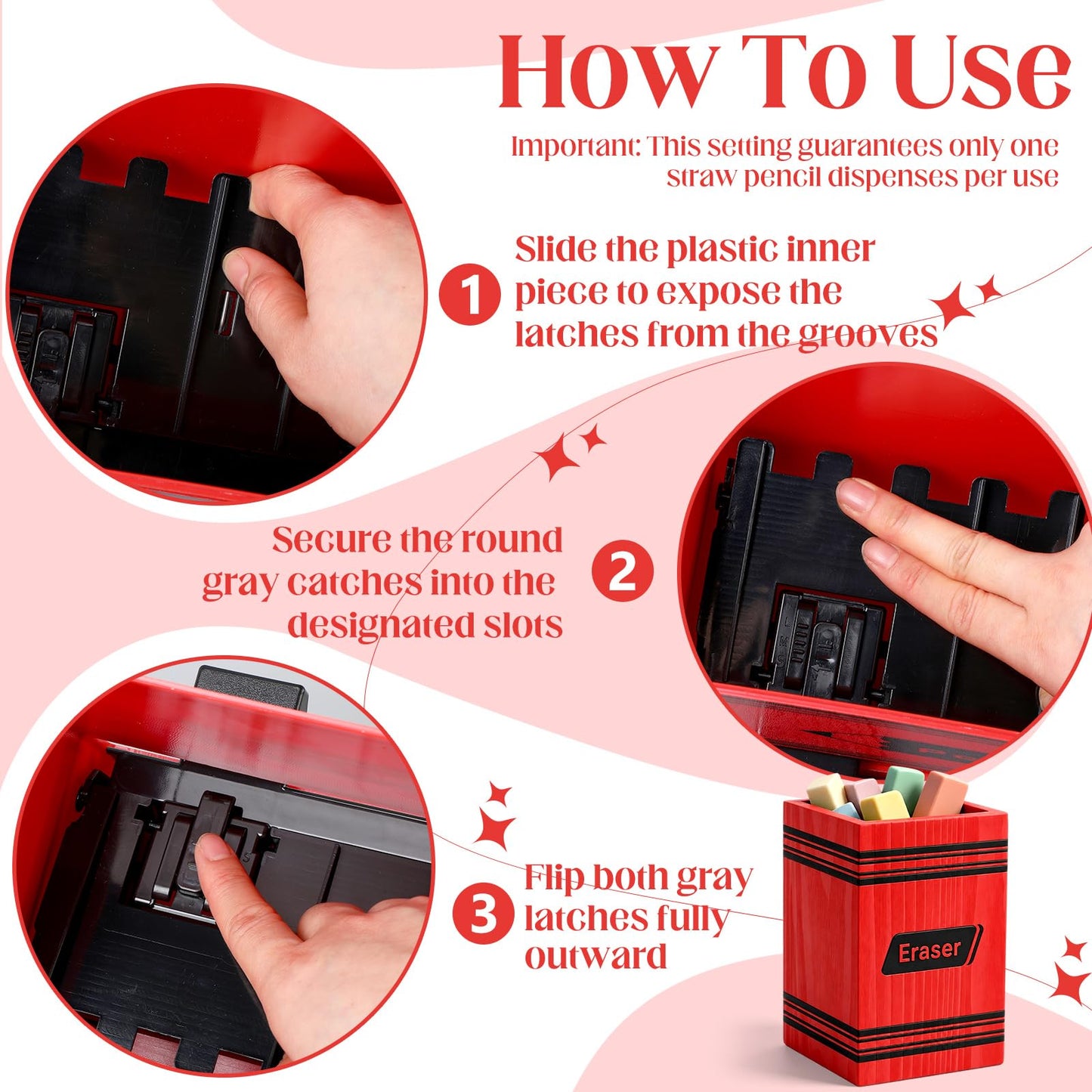 Gueevin 2pcs Pencil Dispenser for Classroom, Fun Desk Organizer with Eraser Holder, Interactive Pencil Storage for Teachers, Students & Homeschool Desk Organizer, Back to School Supplies(Red)