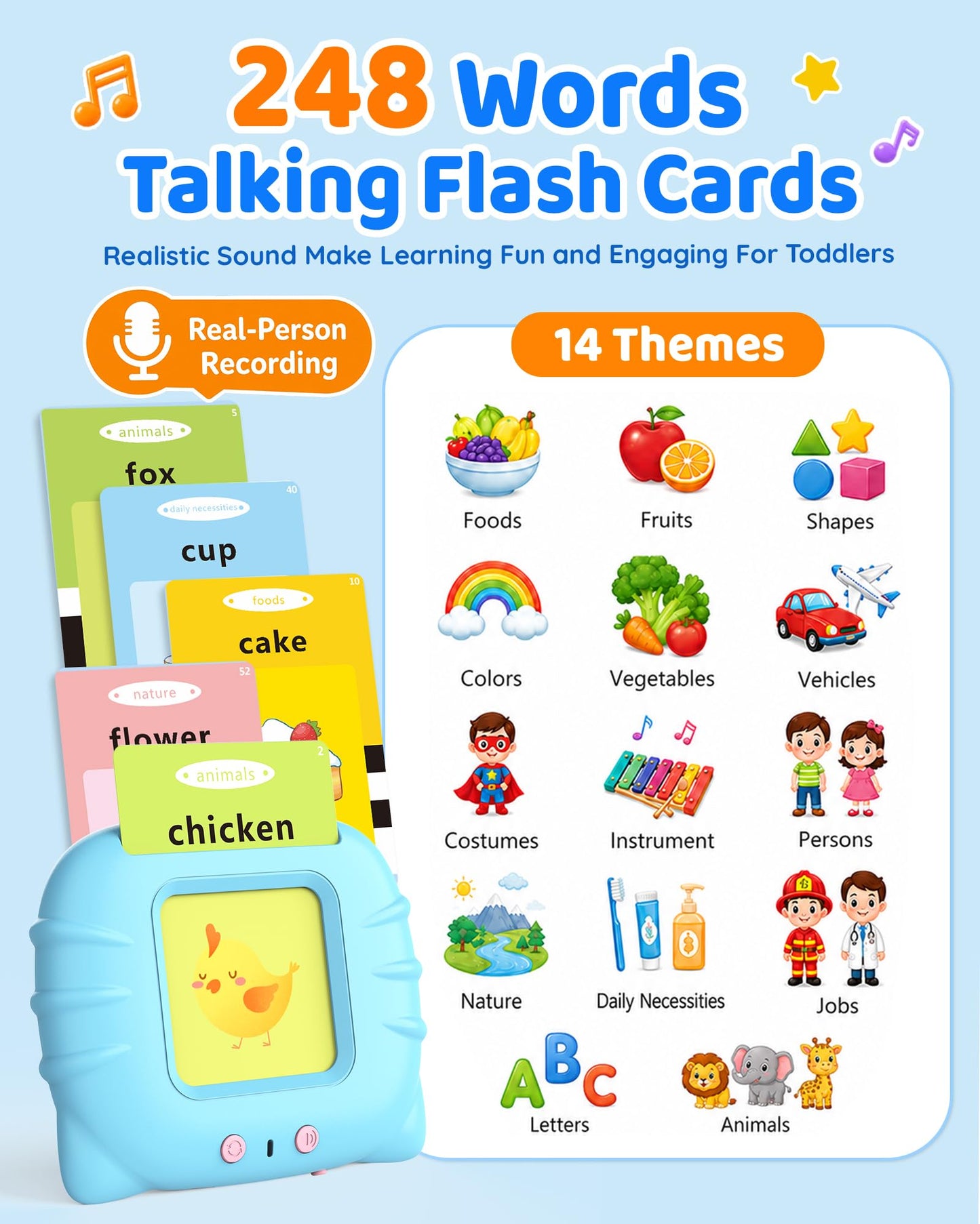 Aullsaty Talking Flash Cards for Toddlers 1-3, Upgraded 248 Sight Words Montessori Speech Therapy Toy, Autism Sensory Educational Learning Toys, Birthday Gift for Boys Girls (Blue)