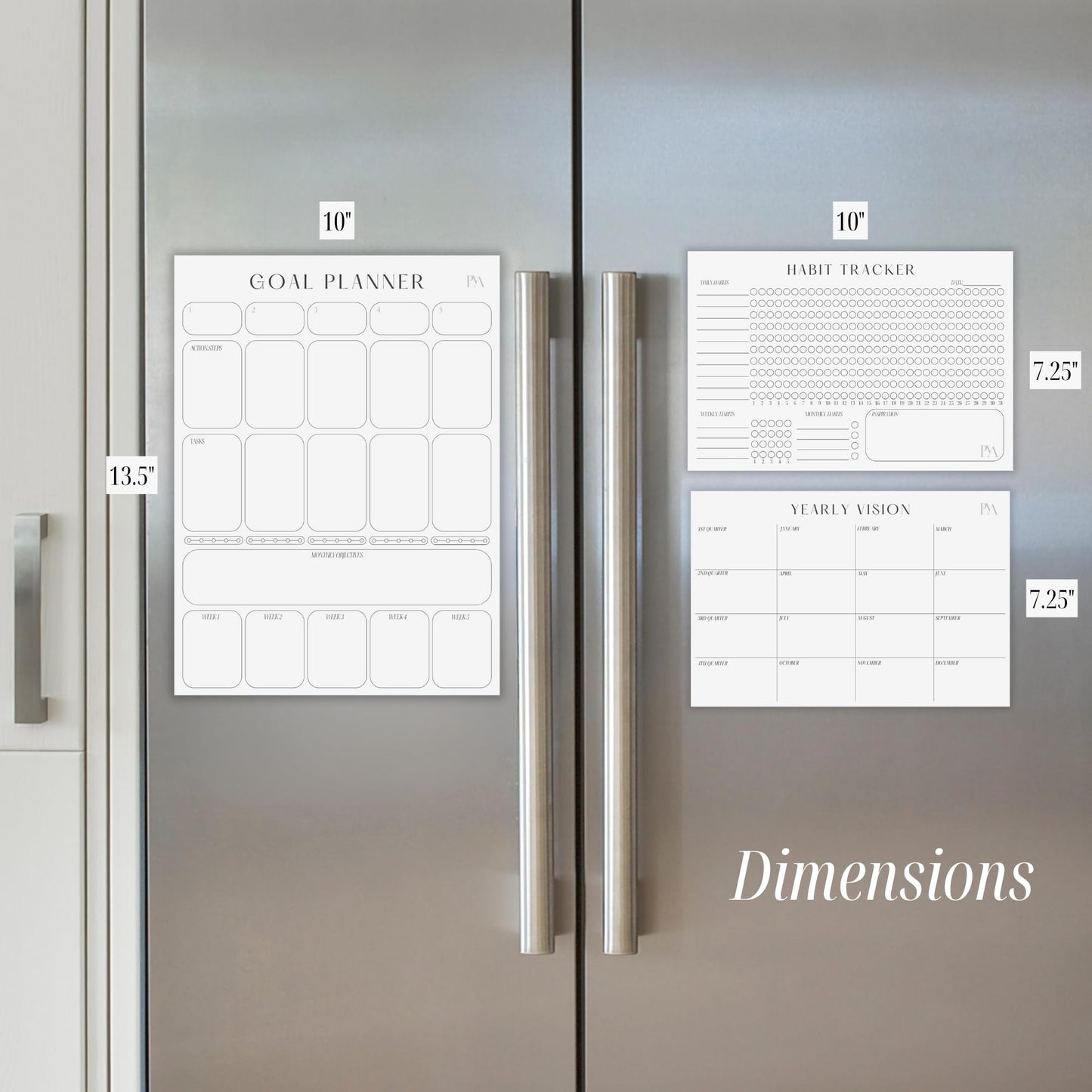 Magnetic Goal Planner Set: Reusable Dry Erase Habit Tracker, Vision Board, Purpose Planner and Workout Calendar Minimalist Wall Calendar Aesthetic Planner, Year at a Glance Wall Calendar 2025