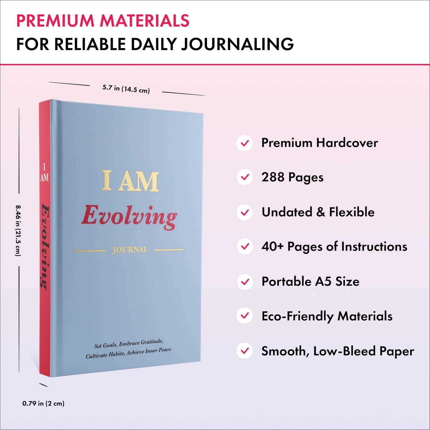 Daily Gratitude, Goal Setting & Habit Tracker Journal for Women & Men with 9-Point Emotional Wellness Scale — iAmEvolving™ 288-Page Hardcover Personal Growth Planner (Columbia Blue Cover)