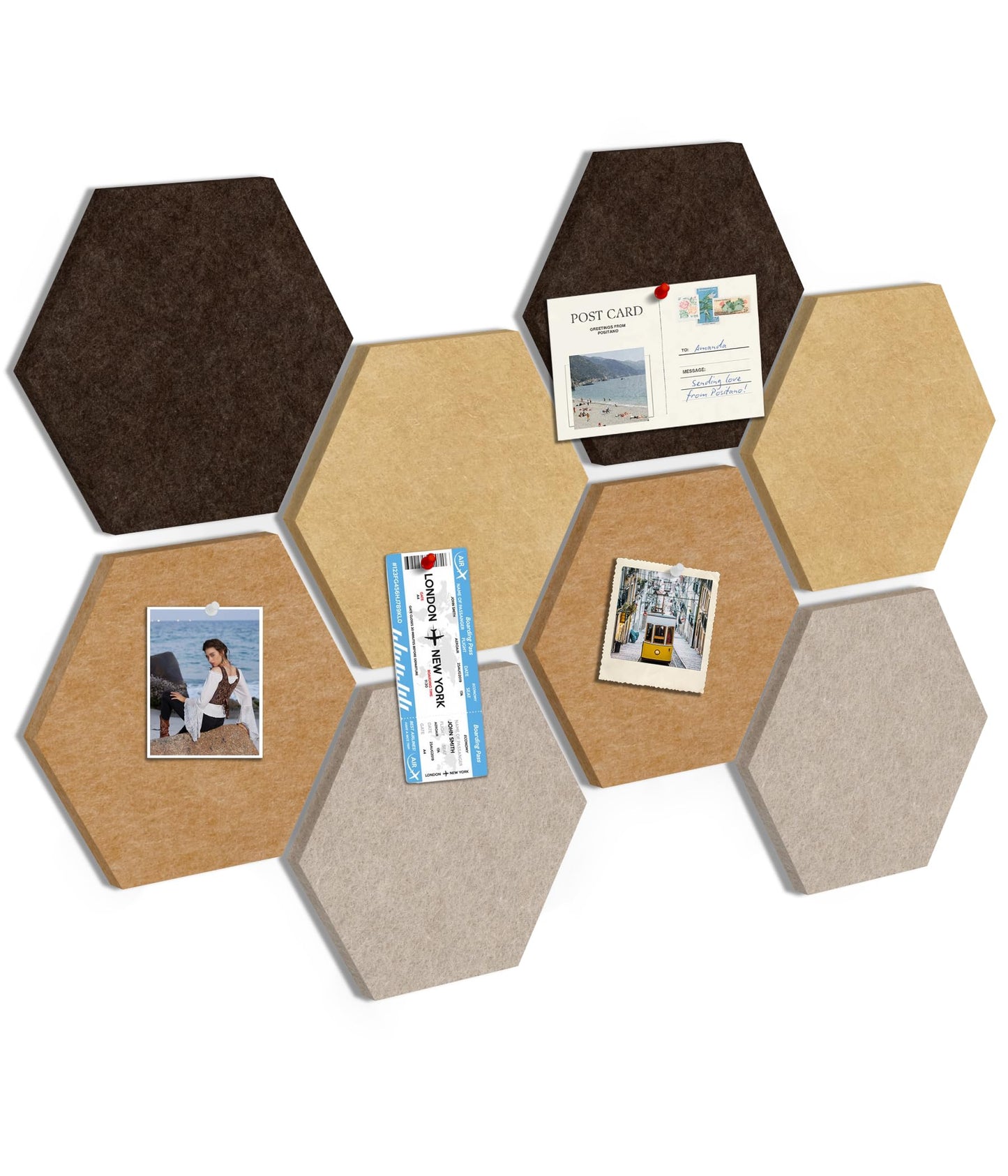 Toptople 12 Inch Large Hexagon Cork Board for Walls, 8 Pack Felt Bulletin Board Tiles, Pin Board with Push Pins for Office Photo and Note, Maillard Brown