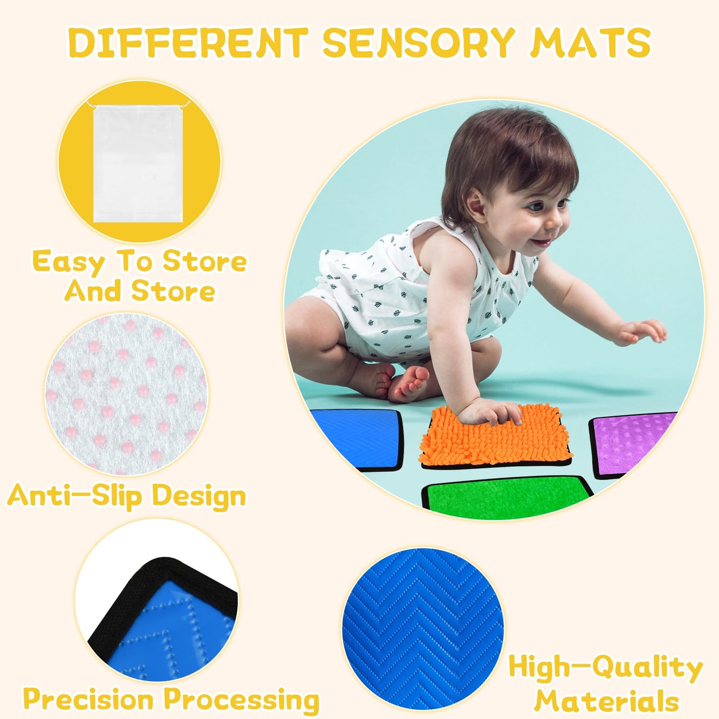 Bouiexye 10 Sets Sensory Mats for Autistic Children Textured Sensory Tiles Sensory Toys Babies and Toddlers with Sensory Issues Tactile Sensory Walls Fidgeting Educational Activity (Square)