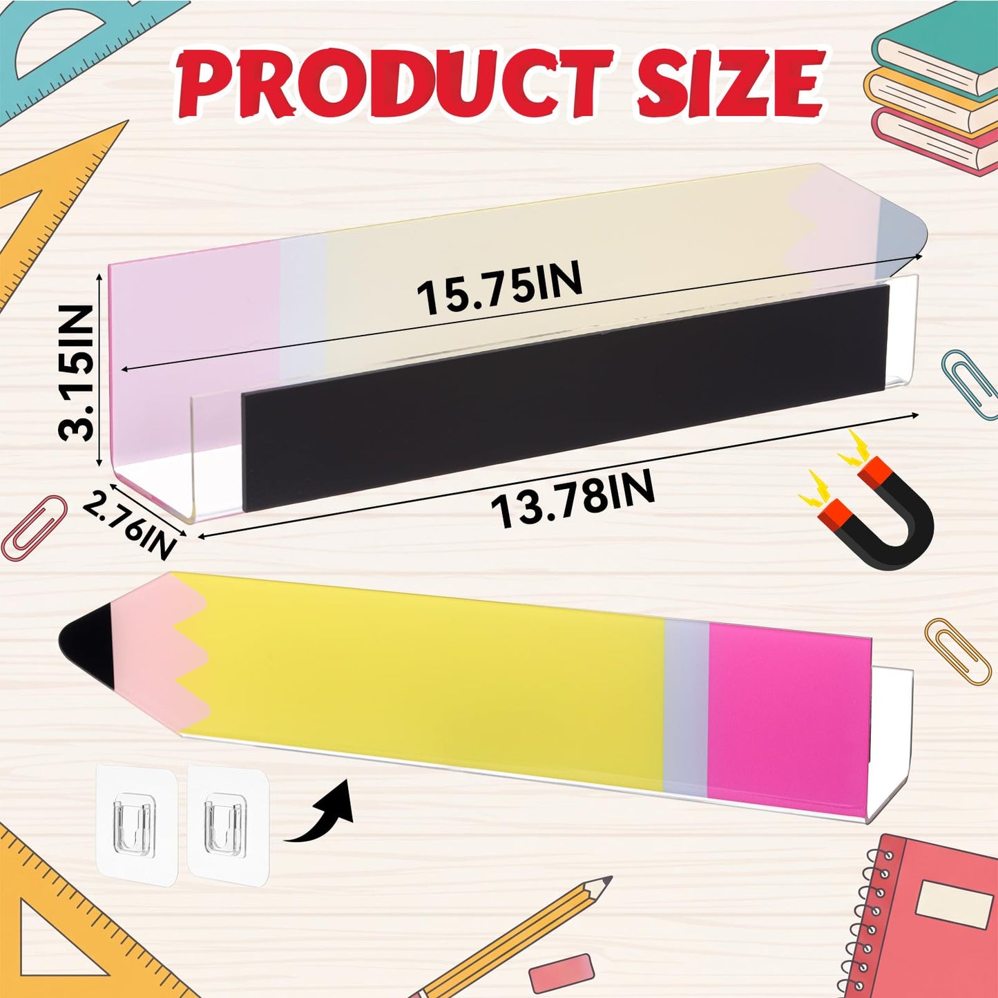 Sabary 4 Set Pencil Acrylic Magnetic Book Shelf Pen Holder for Whiteboard Pencil Classroom Decor Bearing Magnetic Books Display Holder for Teacher Classroom Office