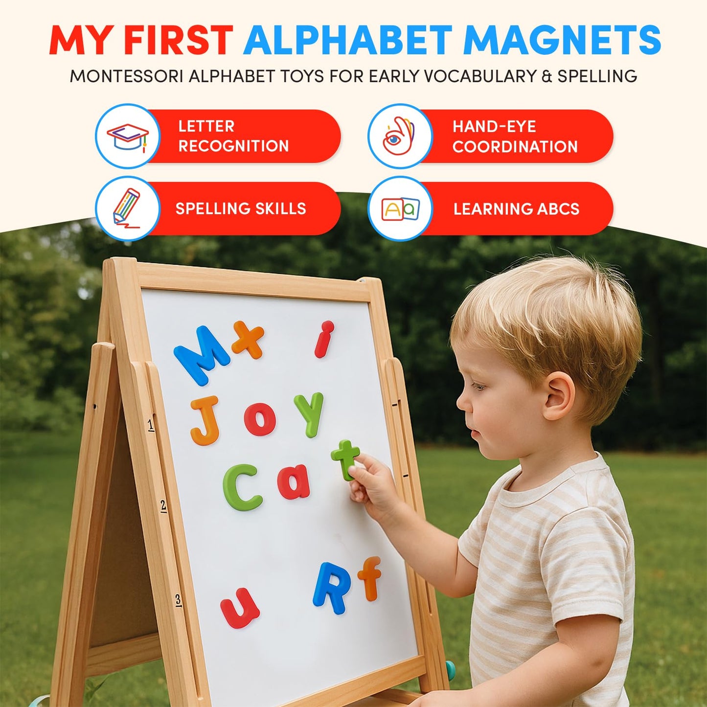 JoyCat Silicone Alphabet Magnetic Letters, 52-Piece Uppercase & Lowercase ABC Fridge Magnets for Toddlers & Kids, Preschool Learning Refrigerator Toy Set, Birthday Gifts for Boys Girls (Vibrant Color)