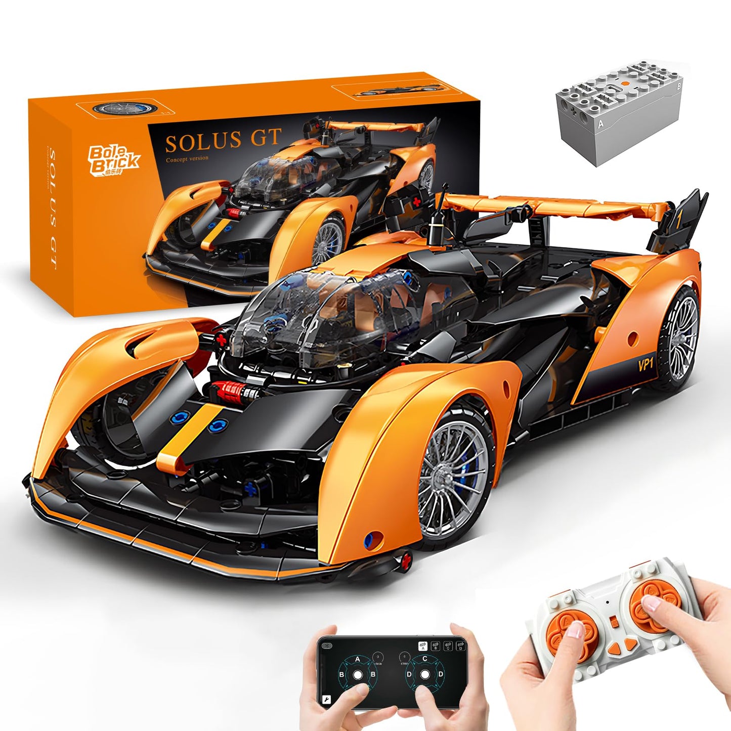 MOCBROPCS Remote Control Building Car, 1:14 Solus GT Construction Toy, Compatible with Technic Car, Collectible Gifts for 10-16 Year Olds and Adults (817pcs)