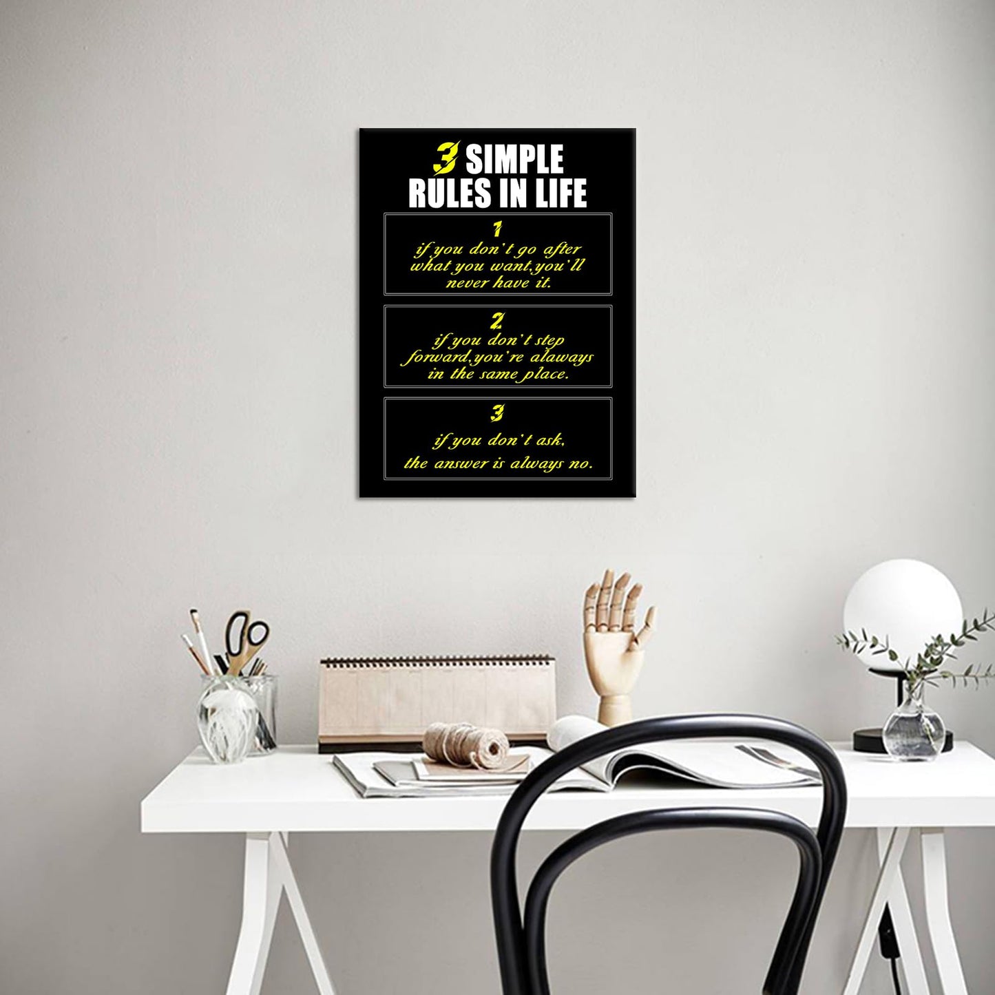 YSPCSUN Inspirational Wall Art for Office Decor 3 Simple Rules in Life Canvas Prints Framed Motivational Posters Success Quotes Artwork for Gym Men Bedroom Living Room 24x18 Inch