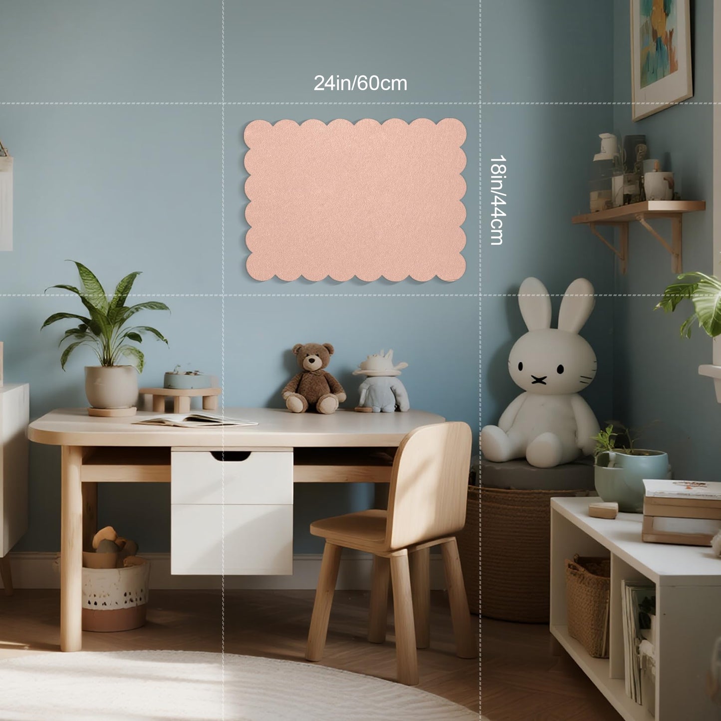 Lightomorrow Scalloped Bulletin Board, 24 x 18 Inches Felt Pin Board - Decorative Cork Alternative for Wall, Foldable Picture Self-Adhesive Vision Prayer Board with 20 Pushpins - Mauvey Pink