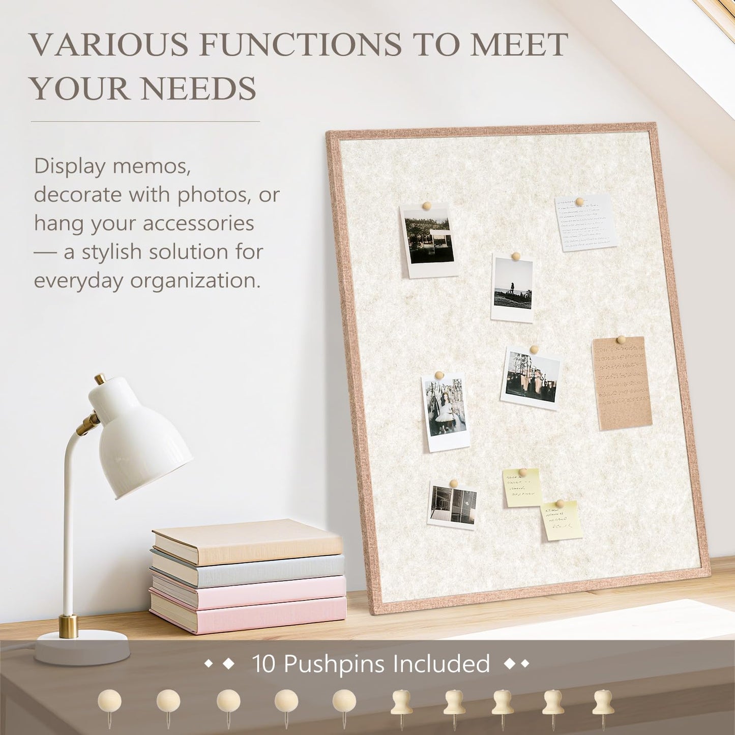 DOLLAR BOSS Felt Framed Bulletin Board 24'' x18'' 1PC Small Cork Boards for Walls Cute Lightweight Aesthetic Corkboard for Office Home Decor College Dorm Room Photo Display with 10 Pins, Beige