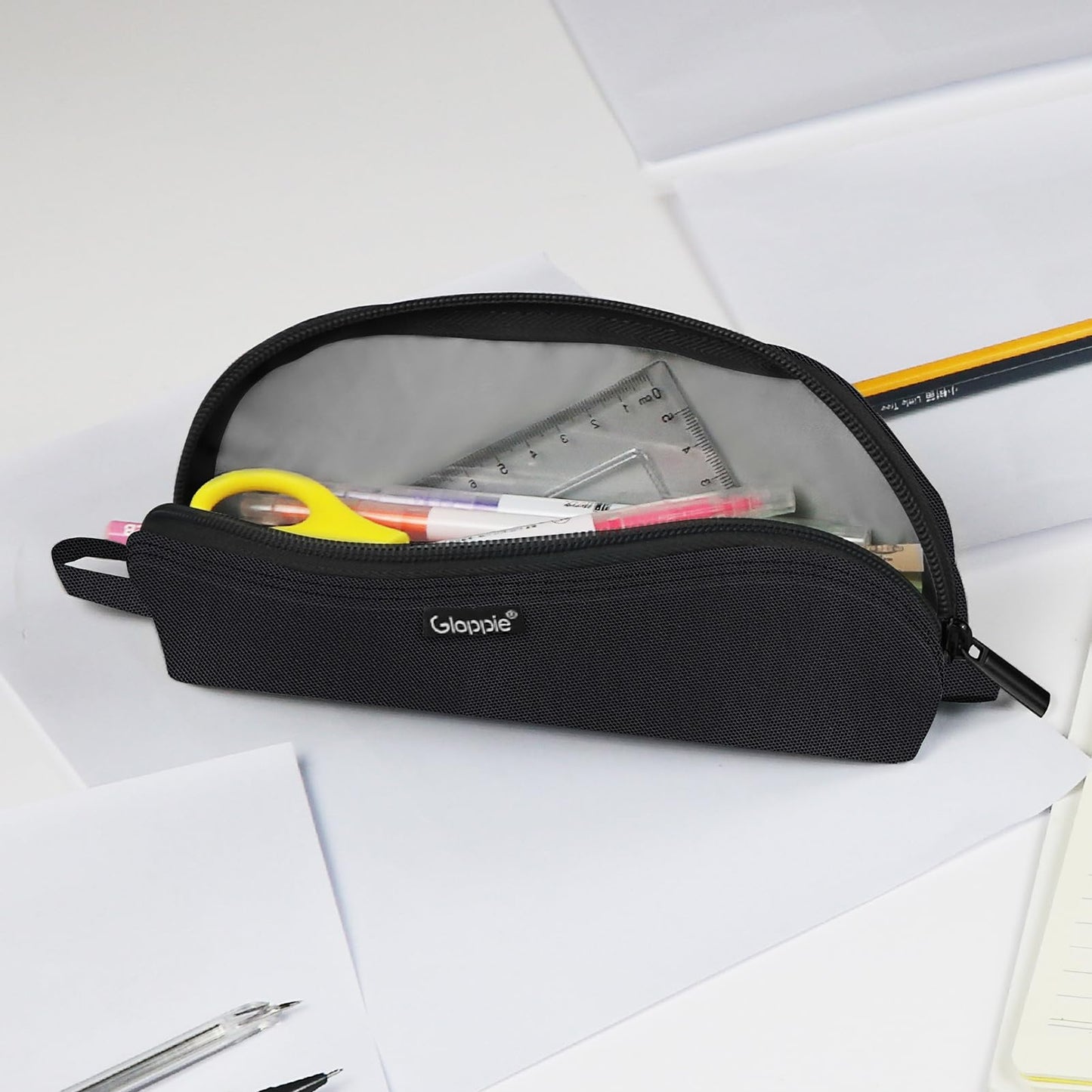 Gloppie Pencil Pouch - Practical Pencil Case, Aesthetic Simple Pencil Bag, Small Pen Holder, Back to School Supplies for Girls Boys, Black
