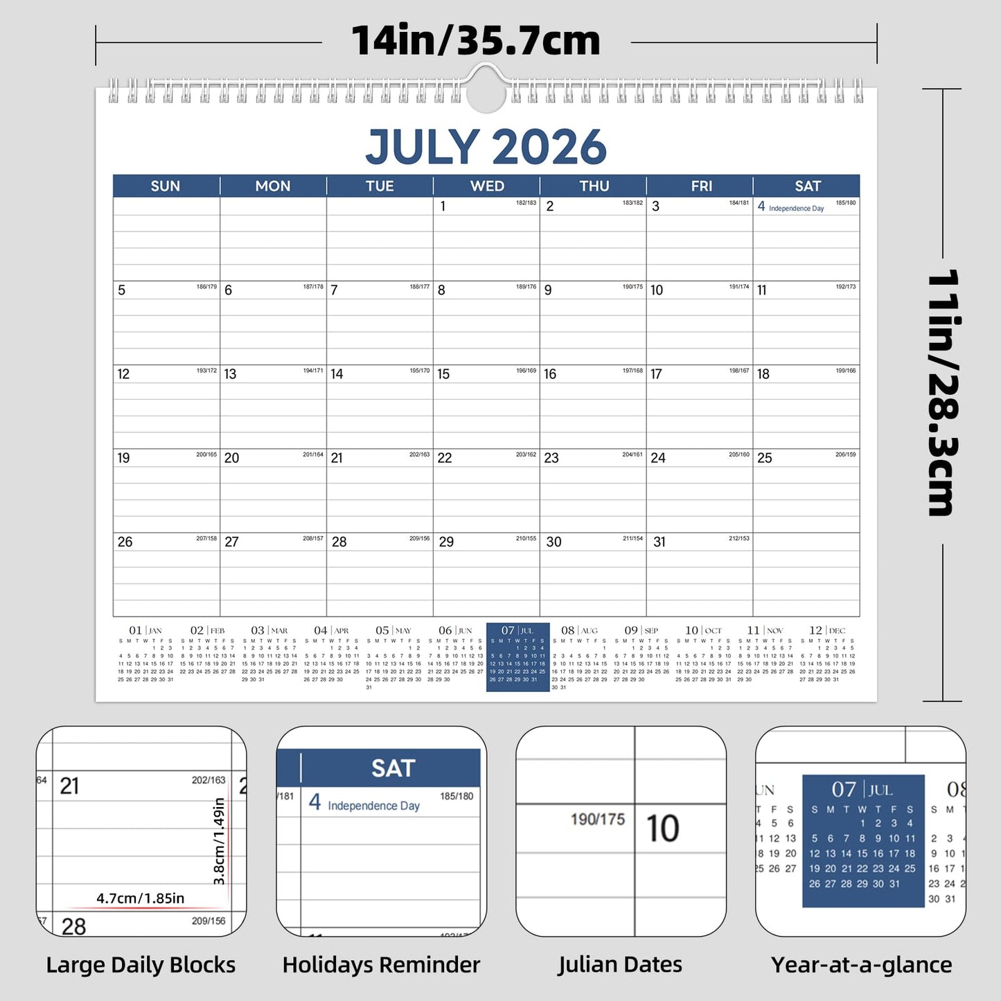 ZTX Calendar 2026-2027,18 Months Calendar from July 2026 to December 2027, 14.7"x11" Big Wall Calendar 2026-2027 Monthly Planner Thick Paper for Teacher Home Office