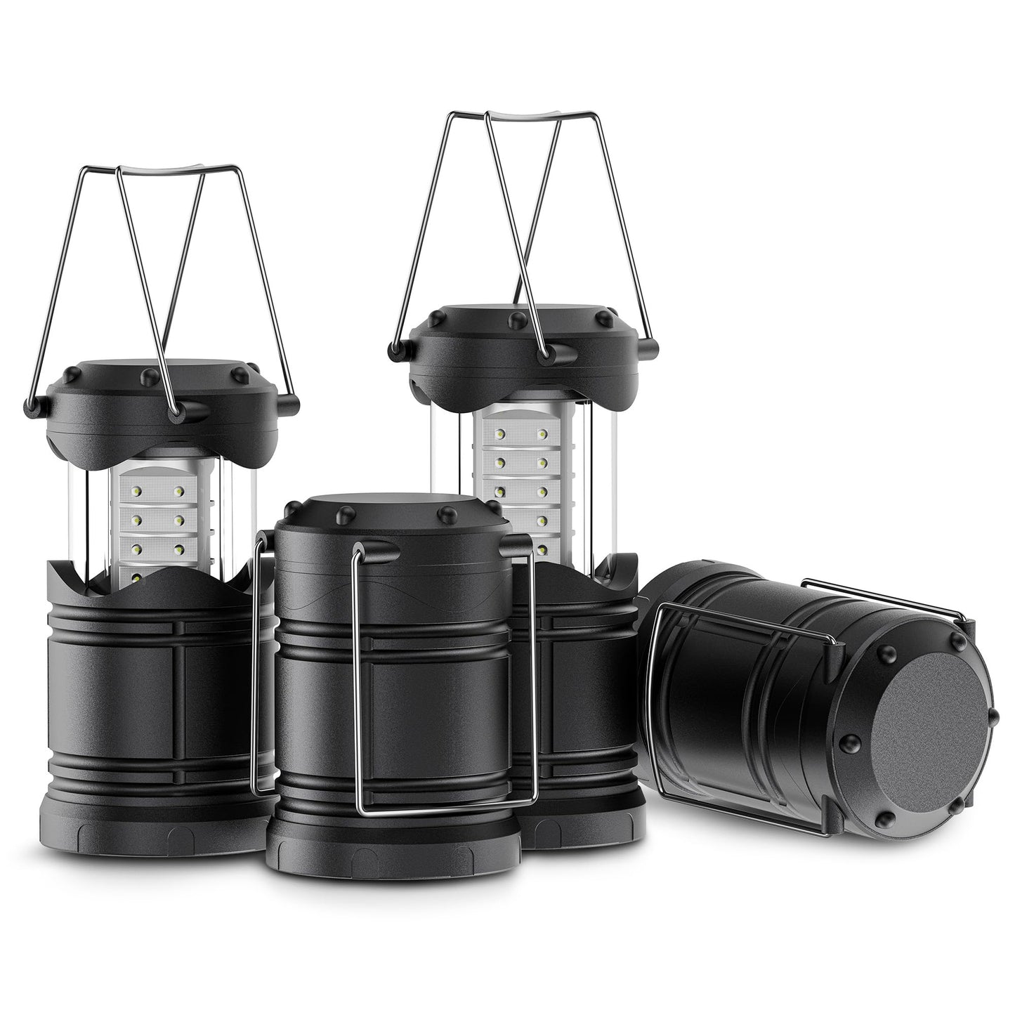 Lichamp LED Camping Lanterns 4 Pack, Battery Powered, Portable, Medium Size, Black, Model A4BK