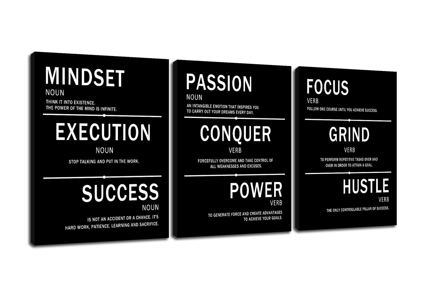 Mindset Execution Success Motivational Canvas Office 3 Piece Print Wall Art Inspirational Posters Modern Inspiring Artwork for Bedroom Classroom Decor Stretched and Framed [36''W x 16''H]