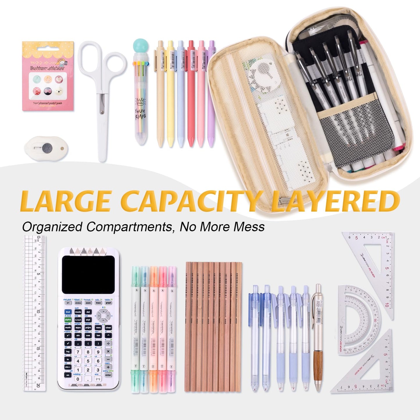 EASTHILL Big Capacity Pencil Pen Case Office College School Large Storage High Capacity Bag Pouch Holder Box Organizer Black White