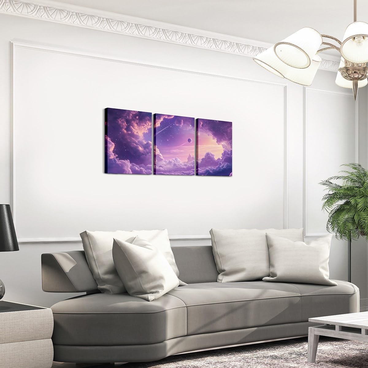 Feelyou Purple Galaxy 3 Piece Canvas Wall Art for Living Room Bedroom Starry Galaxy Wall Art for Home Decor 3D Printed Space Office Decor Artwork Dreamy Nebula Picture Painting Posters