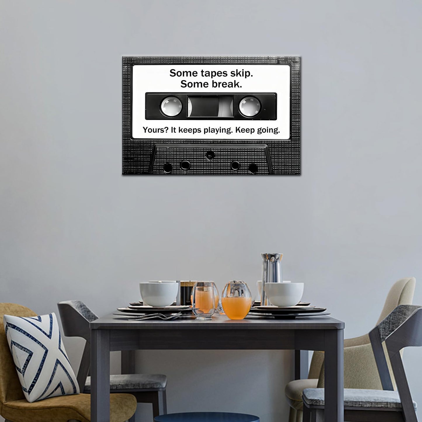 Motivational Wall Art cassette Tape Inspirational Office Decor Framed Canvas Print Small Workout Poster for Home Gym Growth Mindset Sign Positive Daily Affirmation Decor Ready to Hang [12''Wx18''H]