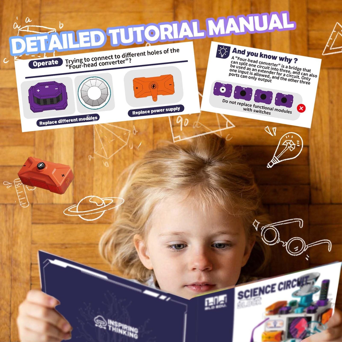 Science Kits for Kids Age 3-12, STEM Electronics Exploration Kit with 45 Circuit Parts, 380+ Science Experiments, Ideal Learning & Education Toys Gift for Boys and Girls, for Hands-On Physics Learning
