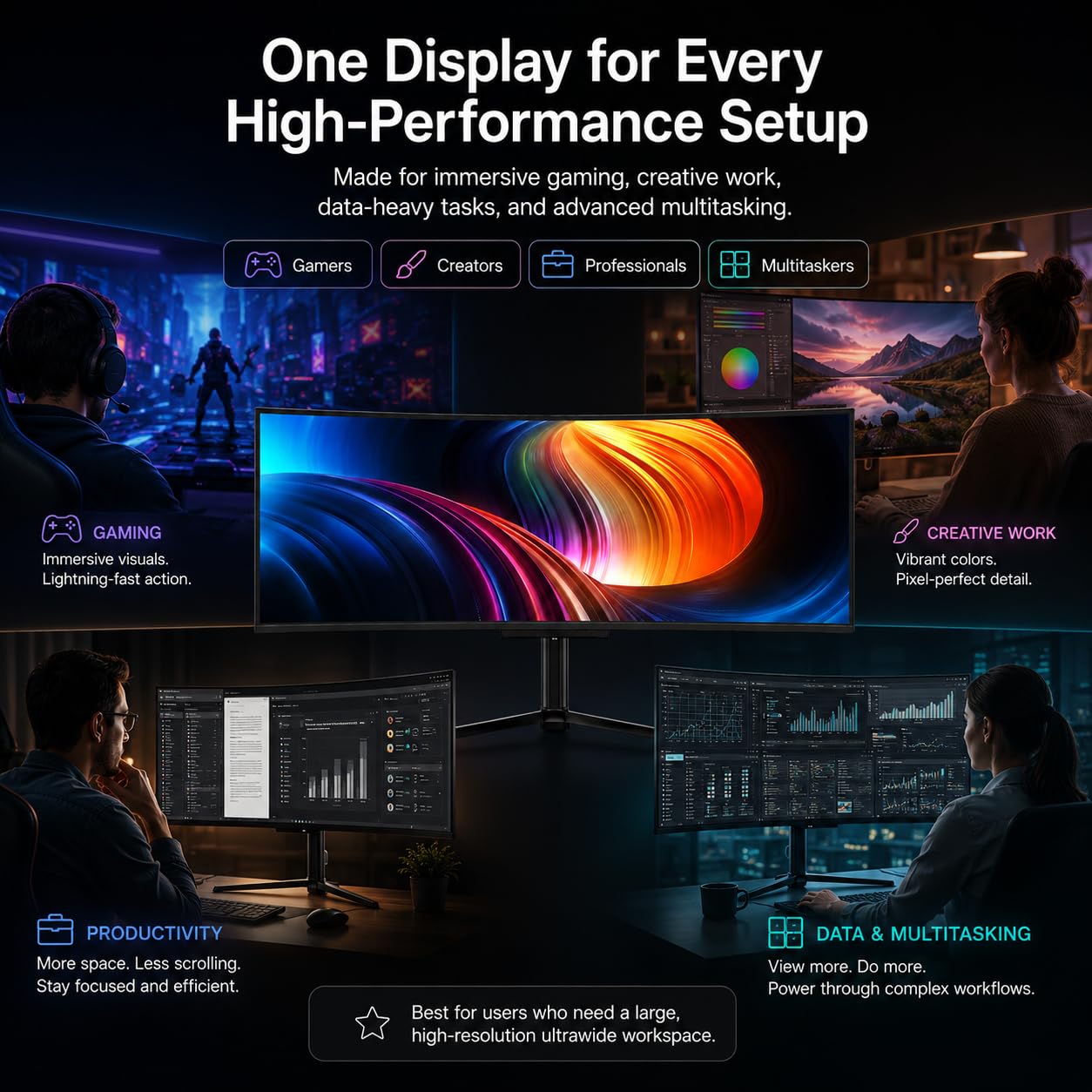Deco Gear OLED 49 Inch Curved Monitor, 5K2K 5120×1440 Ultrawide Dual QHD, 144HZ, 0.03ms, 32:9 HDR400, Adaptive Sync, R1800 Premium 100% sRGB 90W USB-C, Built-in Speakers Height Adjustable Stand