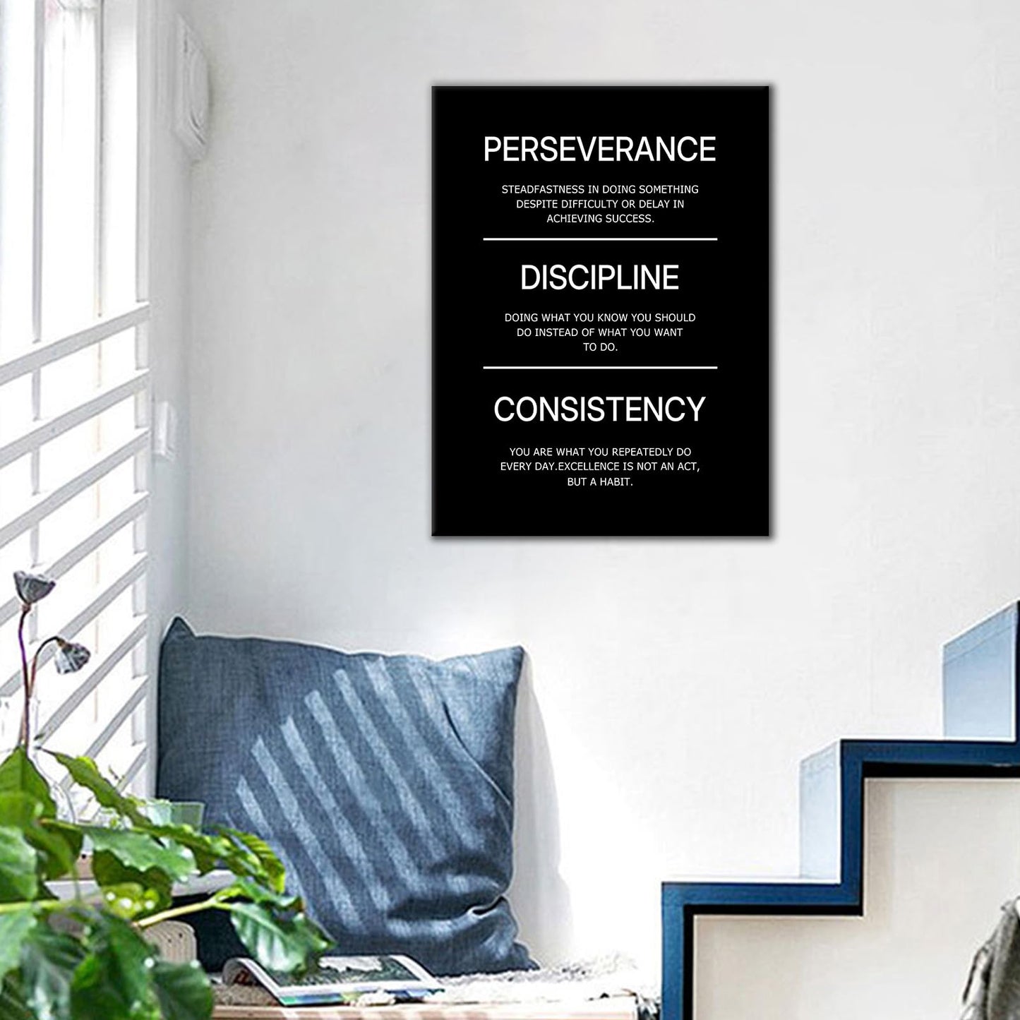 Inspirational Canvas Wall Art Perseverance Discipline Consistency Office Success Quotes Poster Wall Decor Motivational Picture Painting for Home Living Room Gym Stretched and Framed [18''W X 24''H]
