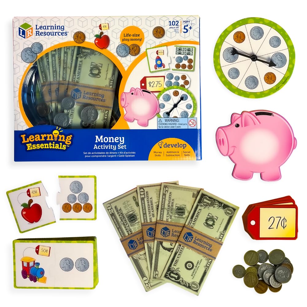Learning Resources Money Activity Set, Play Money For Kids, 102 Piece Set For Teaching Financial Literacy, Hands On Currency Kit For Kindergarten And Elementary Math Centers