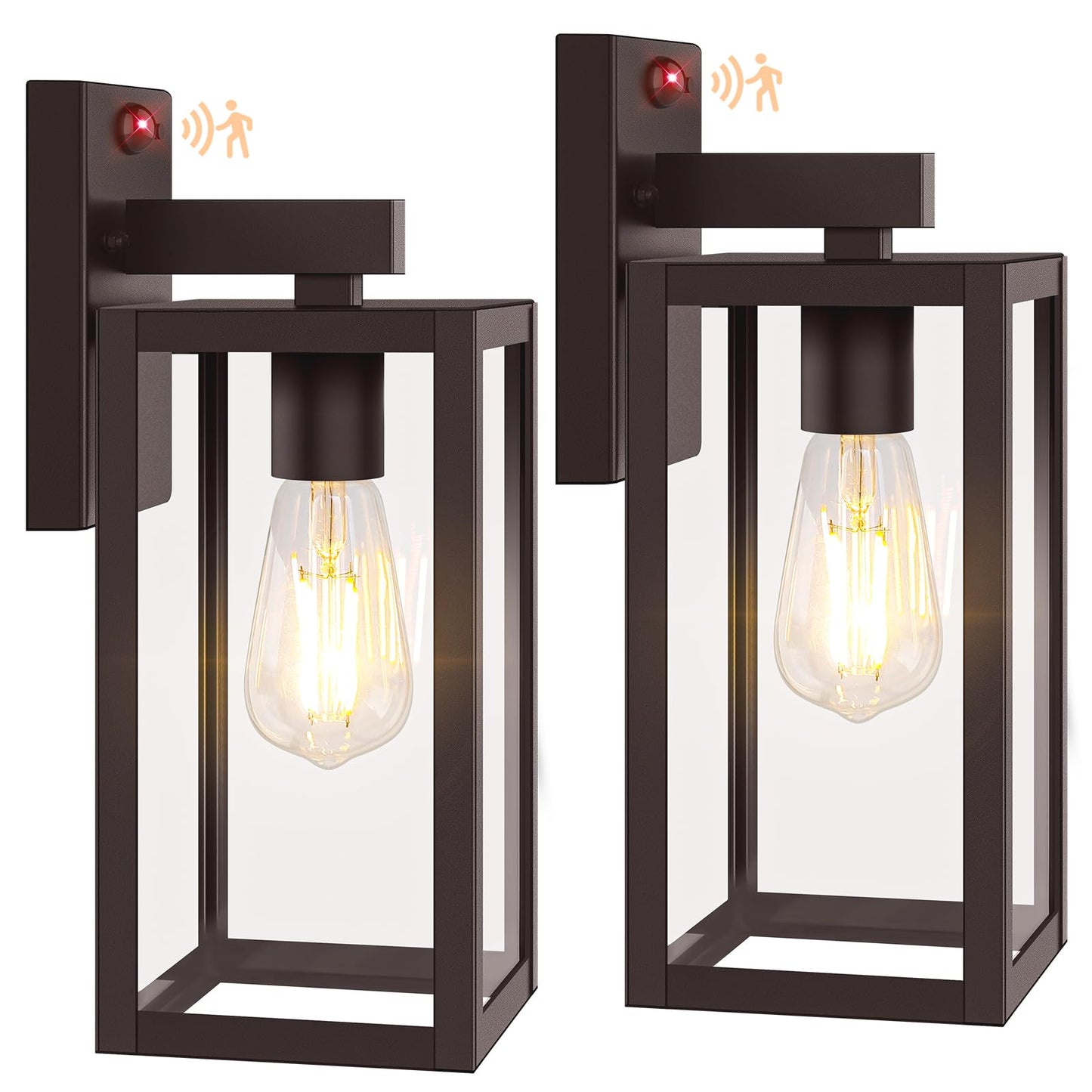 BesLowe 2-Pack Motion Sensor Outdoor Wall Lights, 13in, Brown, Metal, Model A923, Dusk to Dawn, 3 Lighting Modes