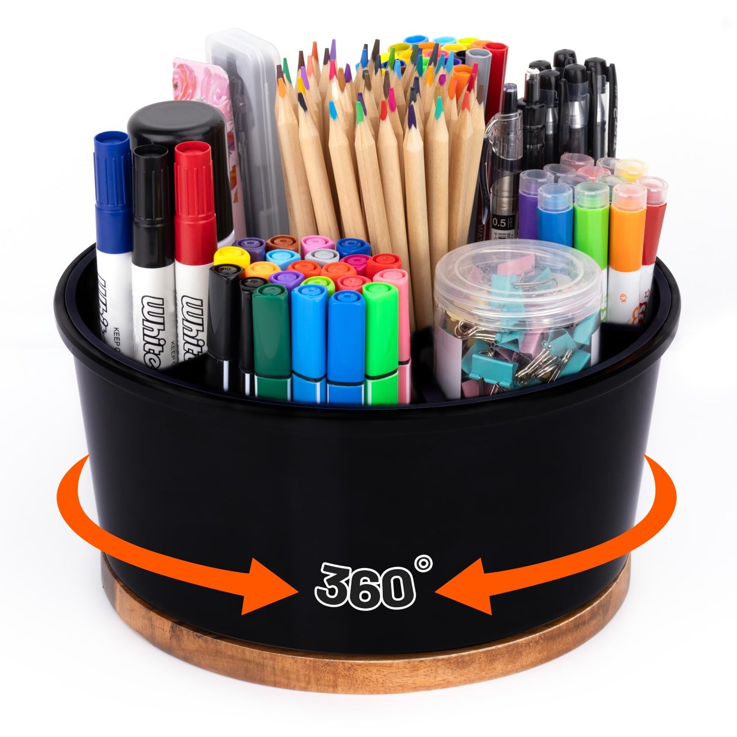 Hitseon Marker Organizer For 300 Markers, 360° Rotating Art Supply Storage Organizer, Pen Holder For Desk School Home Black