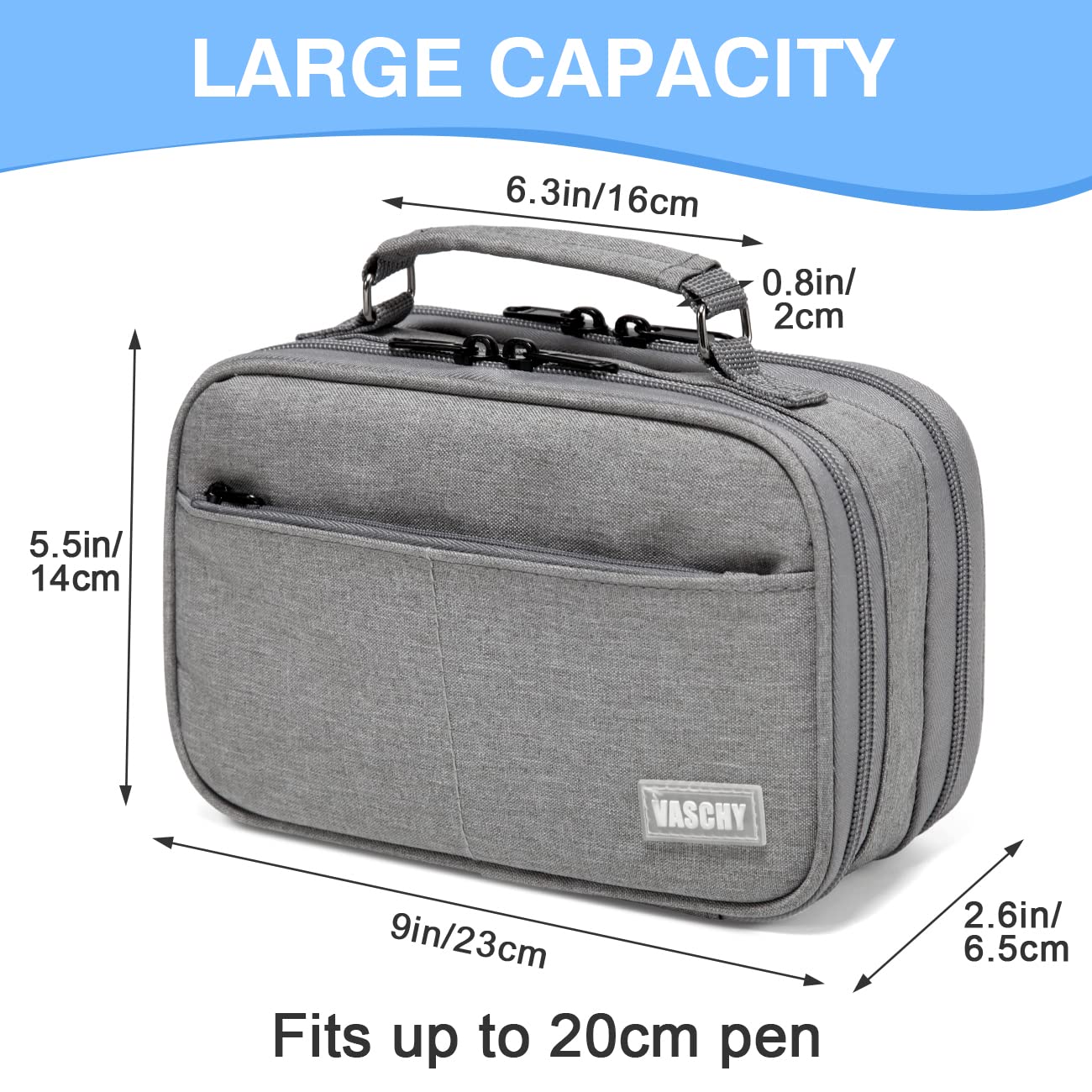 VASCHY Pencil Case, Large Pencil Pouch with Compartments for Middle School,Work,Office Pen Organizer Holder School Supply Gray