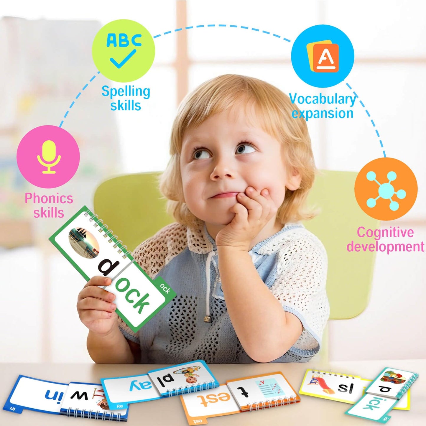YOTOY 30 Read and Rhyme Flip Books, Word Family ABC Vocabulary Flashcards, Phonics Flash Cards, Kindergarten Sight Word - Learn to Read Activity Games, Toys for Kids Toddlers Ages 2 3 4 5 8 Years Old