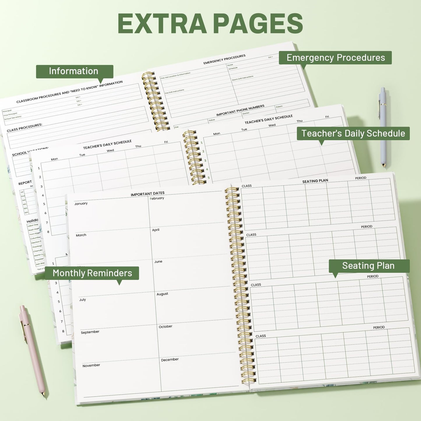 SUNEE Teacher Class Record Book for 9-10 weeks, 36 Names, 8.5x11 Inch, 104 Pages (52 Sheets), 100gsm Thick Paper, Larger Grade Recording up to 36 Students with Water-Resistant Plastic Cover,Full Leaf