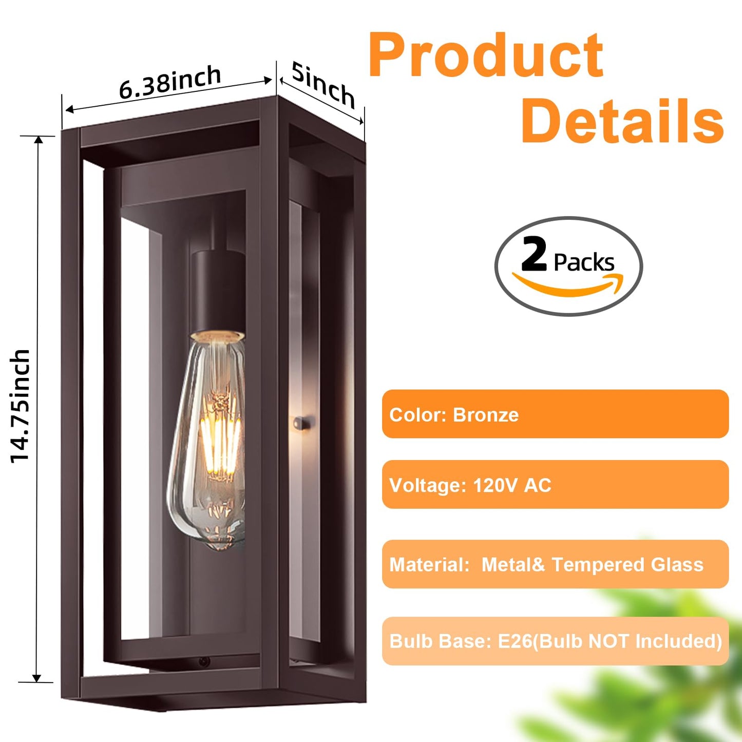 Slypadan Outdoor Light Fixture 15in Oil-Rubbed Bronze Waterproof Wall Sconces 2-Pack with Clear Glass Shade