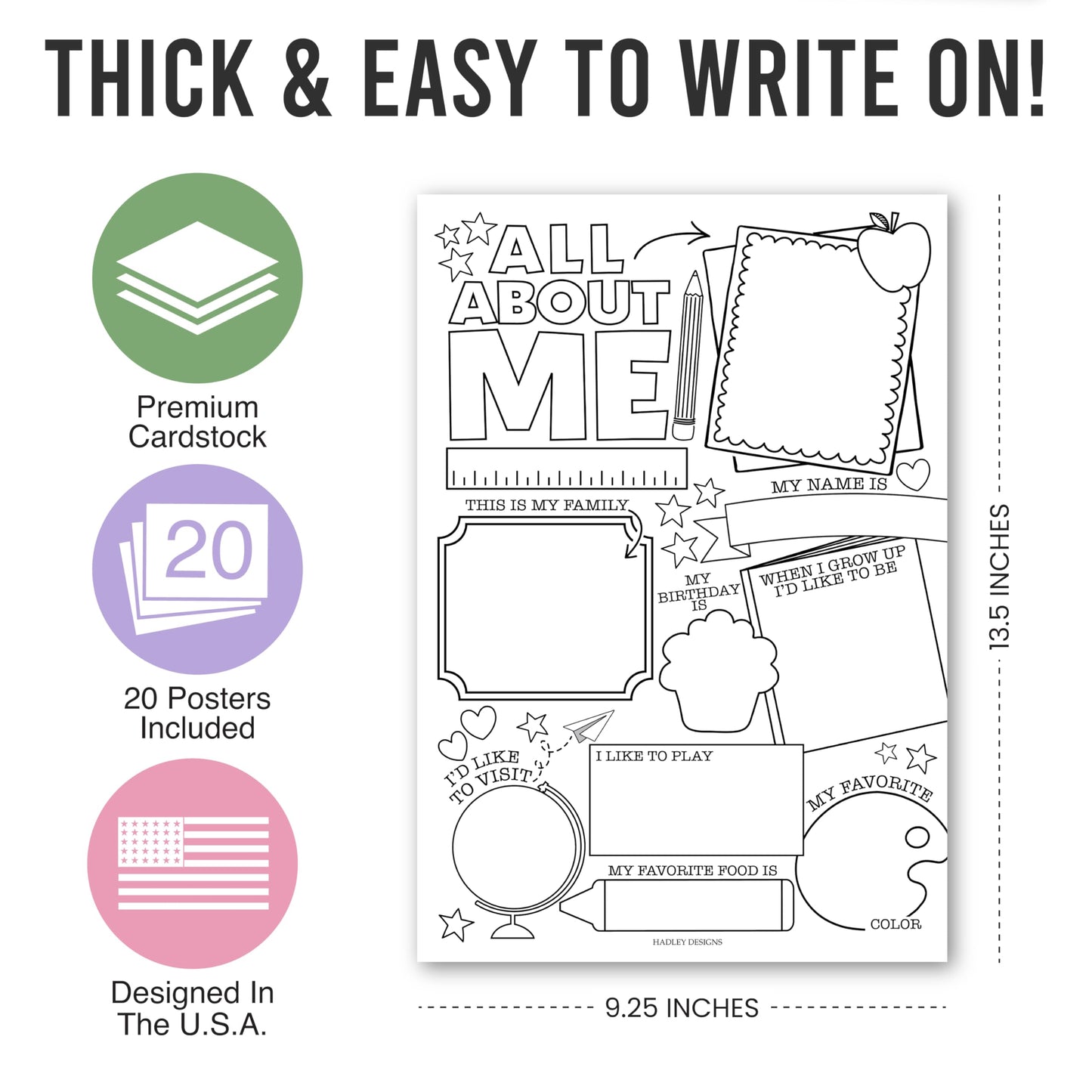 Hadley Designs All About Me Posters for Classroom Must Haves - 20 Star Student Poster, 100 Days of School Items, Star of The Week Poster Elementary Classroom Decor, End of School Year Teacher Supplies