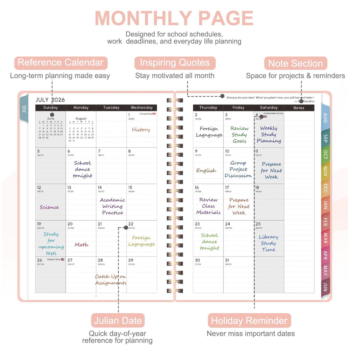Planner 2026-2027, Weekly and Monthly Academic Planner, July 2026 - June 2027, Hardcover Calendar Agenda Book for School Year Planning, School Supplies for Teacher and Student, Letter Size(8.5'' x 11'')