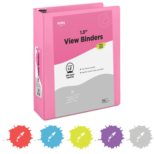 Enday 3 Ring Binder 1.5 Inch, Pink Heavy Duty Three Ring Binder, 325 Sheets Capacity - 1.5 Inch Binder for Home School and Office
