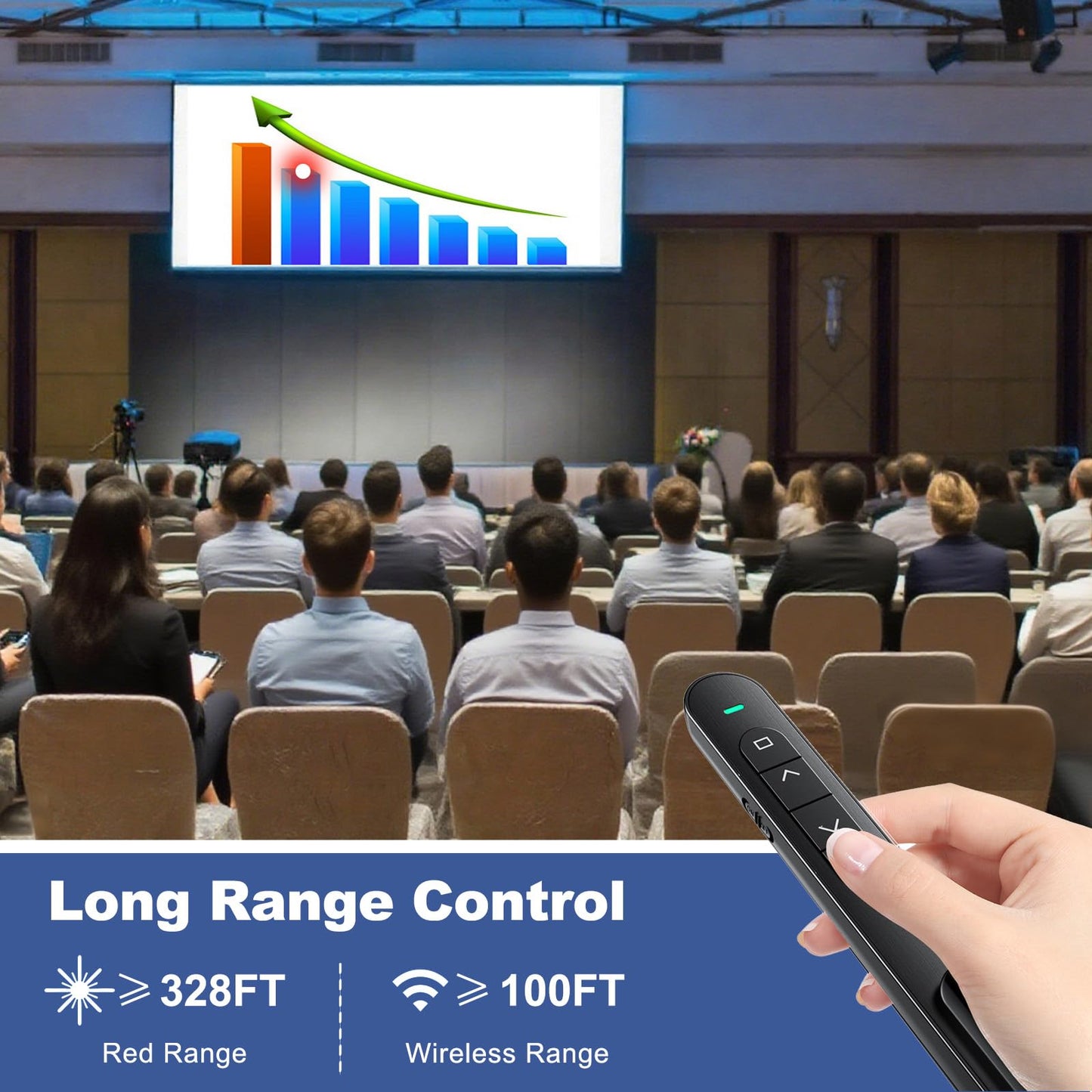 QUI Presentation Clicker with Volume Control, 2.4GHz USB Wireless Presenter Remote, PowerPoint Clicker Slide Advancer Compatible with Mac, Windows, Google Slides, Keynote