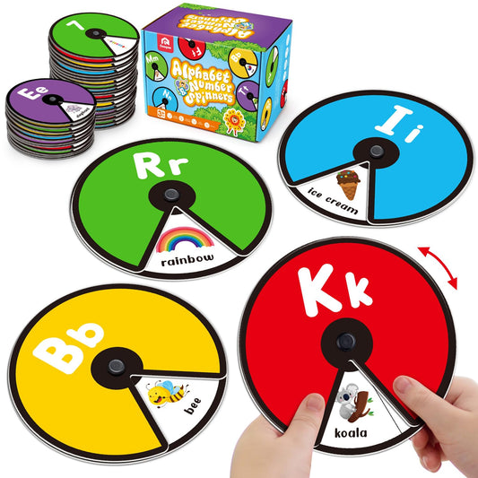 Coogam Interactive Alphabet Spinning Card for Toddler, ABC Letters Numbers Learning Game, Pattern Color Sight Words Educational Flashcard, Montessori Toy Gift for Preschool 3 4 5 Year Old