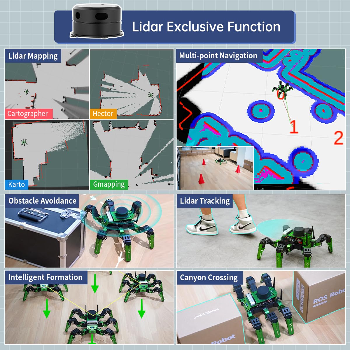 Hiwonder JetHexa Hexapod Robot Kit for Jetson Nano 3D Depth Camera, G4 Lidar and Lidar Mapping Navigation ROS AI Robot Kit (Advanced Kit)