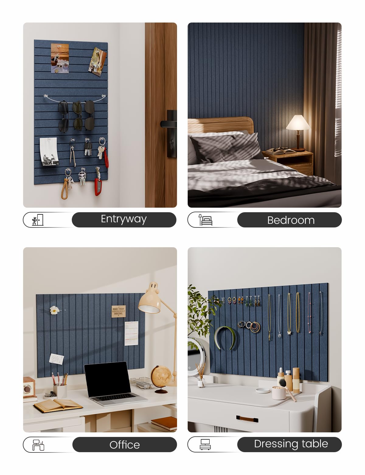 Felt Bulletin Board Tiles -28"x18" with 40 Adhesive Tabs, Cork Board Alternative for Office Decor, Push Pin Board Wall Organizer 6-Pack (Navy Blue)