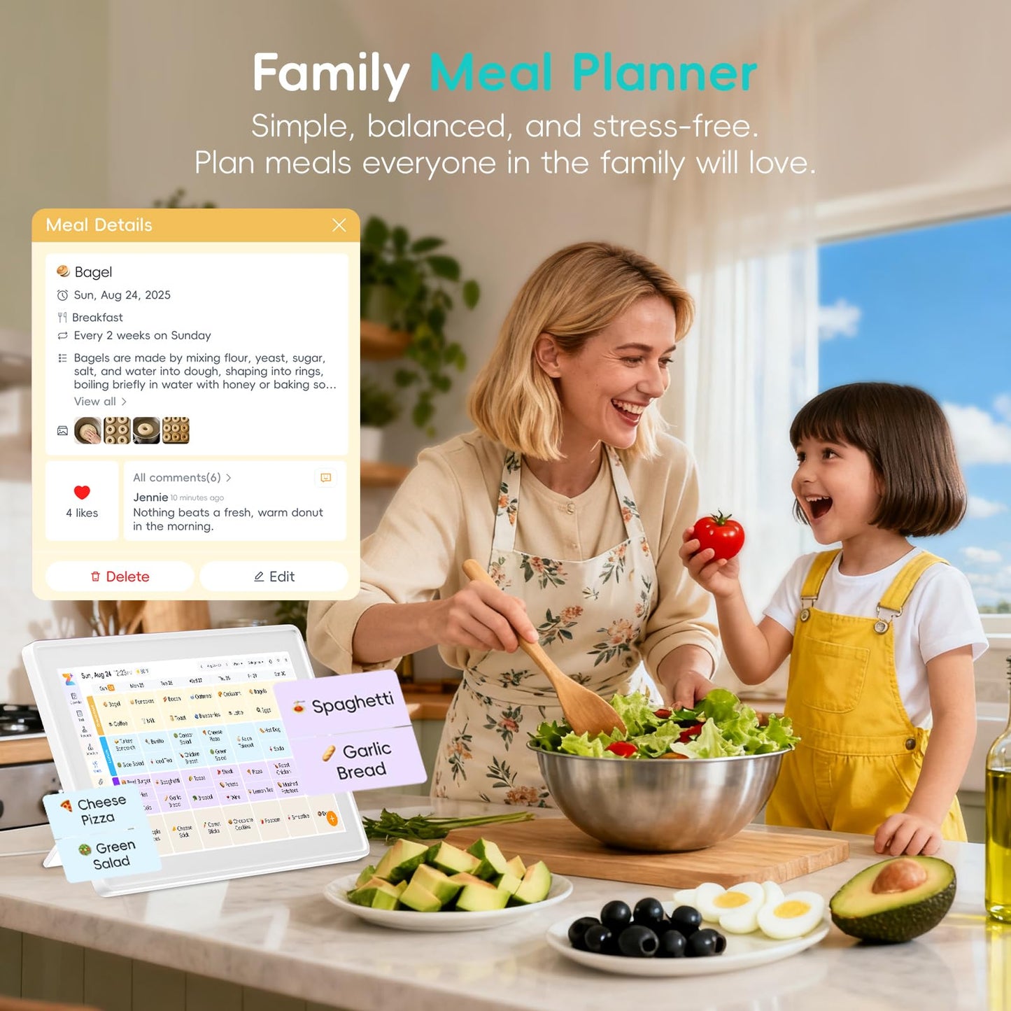 Westsee 15.6" Digital Calendar, No Subscription Smart Family Planner, Interactive Touchscreen Electronic Wall Calendar, Photo Display, Meals, Chore Chart & Tasks, Wall & Desk Mountable (White)