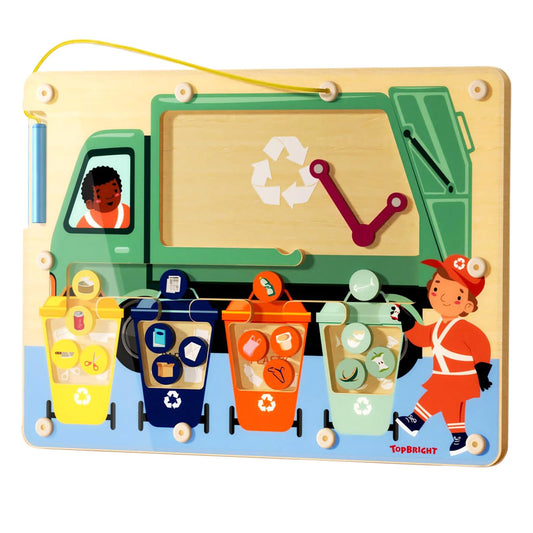 TOP BRIGHT Magnetic Color Maze Sorting Game Montessori Toys for 3+ Year Old Boys Gifts, Wooden Garbage Recycling Game Toddler Travel Toys Fine Motor Skills