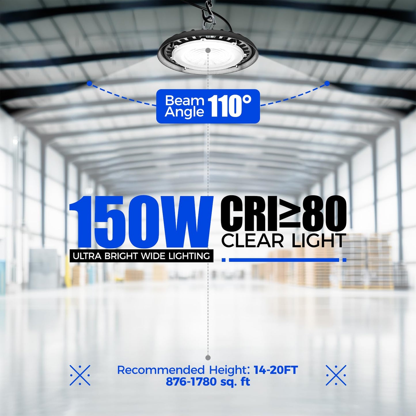 Barrina UFO LED High Bay Light 150W 21000LM IP65 Waterproof 5000K 10 Packs Daylight White Model BA-UFOD02-150W-6KV-50