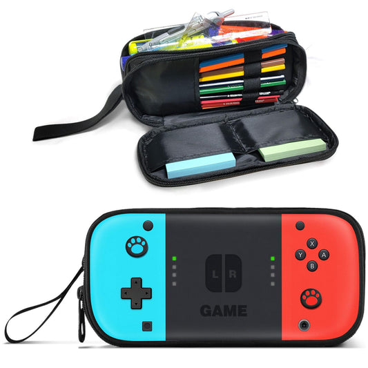 JIRAIKEI Gamer Pencil Case for Boys, Large Boys Pencil Pouch for Kids Teens School, Big Capacity Pen Box Pen Bag Organizer with 2 Compartments & Zipper