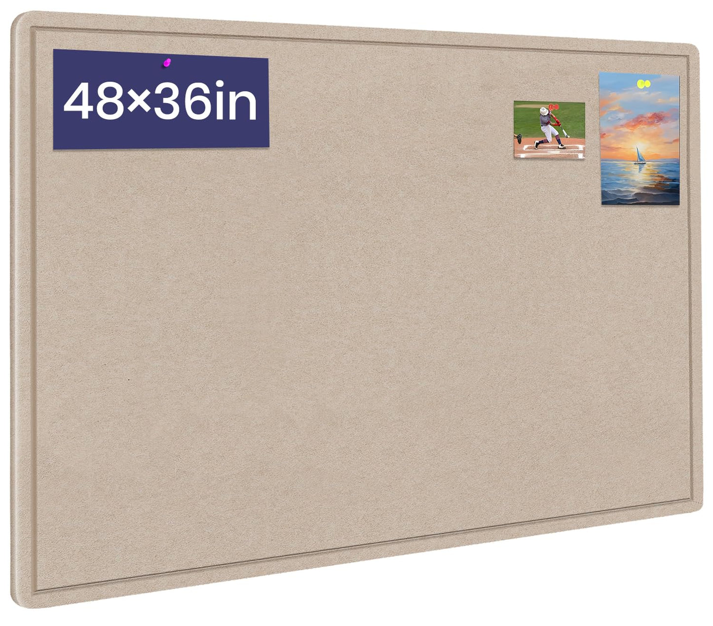 Large Bulletin Board, 48 X 36 inches Felt Board Notice Pin Board, 4' x 3'Cork Board Alternative for Wall, Self-Adhesive Vision Board Mood Board Foldable Photo Board with 30 Pushpin (Beige Brown)