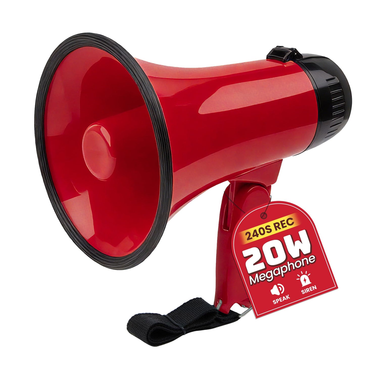 MyMealivos 20W Megaphone Bullhorn, Built in Siren & 240s Recording, 5.4"×8.6" Portable Megaphone with Volume Control Cover Up to 300 feet+ for Indoor and Outdoor Activities(Red)